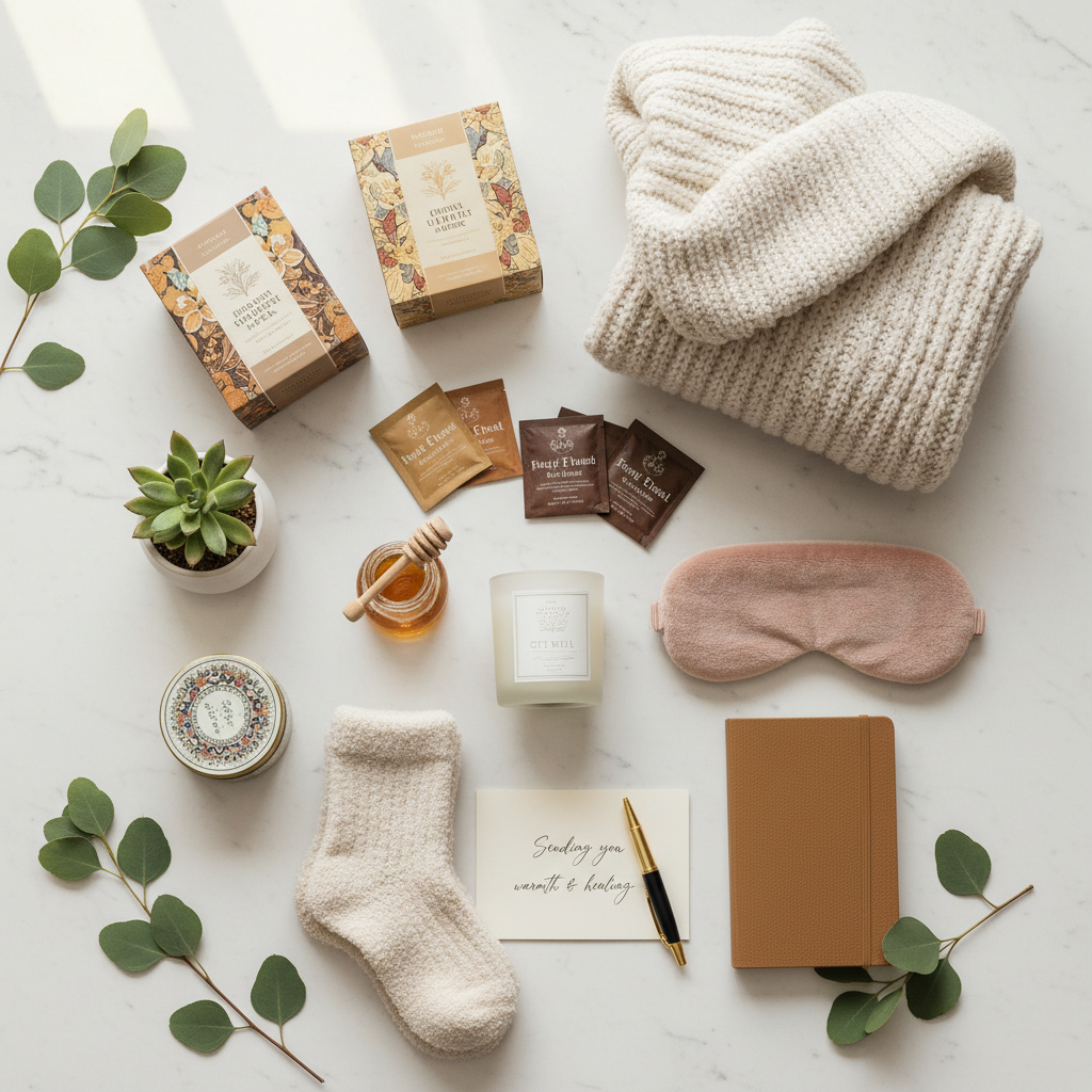 Get well soon care package with 15+ comfort items for recovery after surgery or illness by Curated by Lana