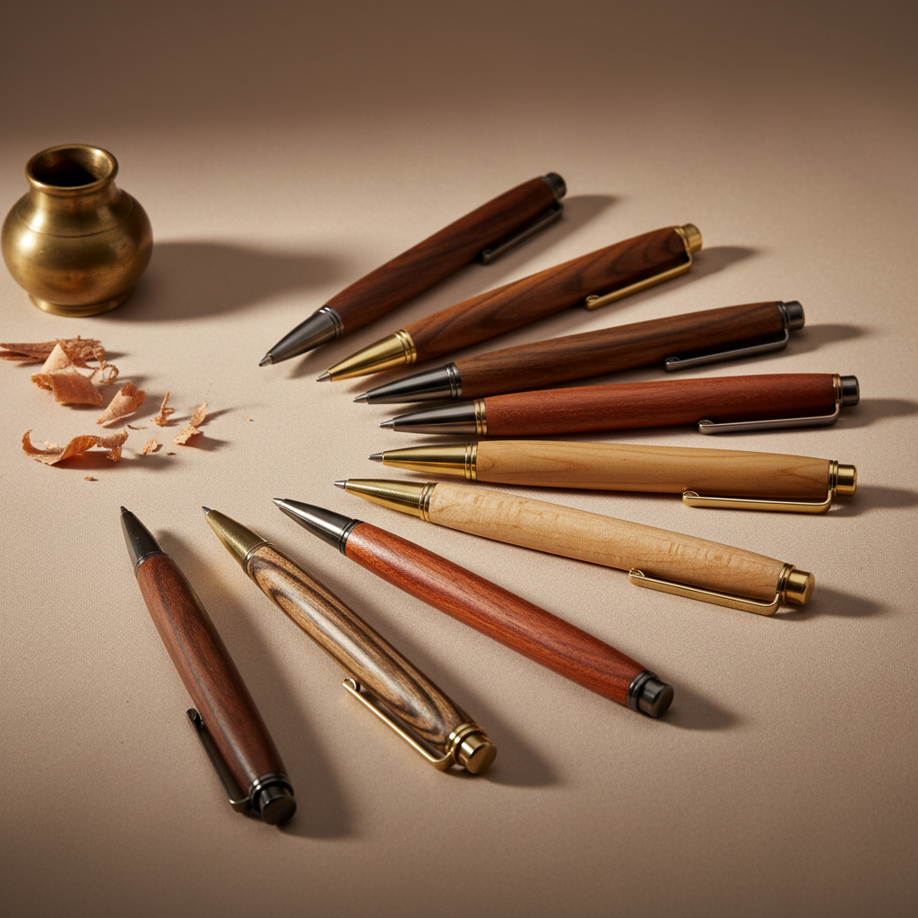Hand-turned artisan wood pen in unique grain pattern, one-of-a-kind gift for writers and executives