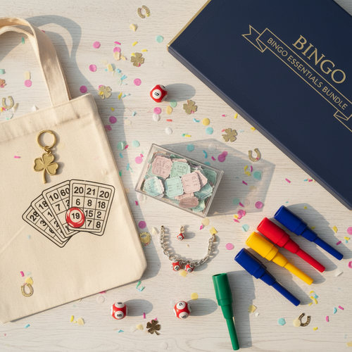 Bingo-themed mystery gift box with funny and festive goodies for bingo players and grandmas