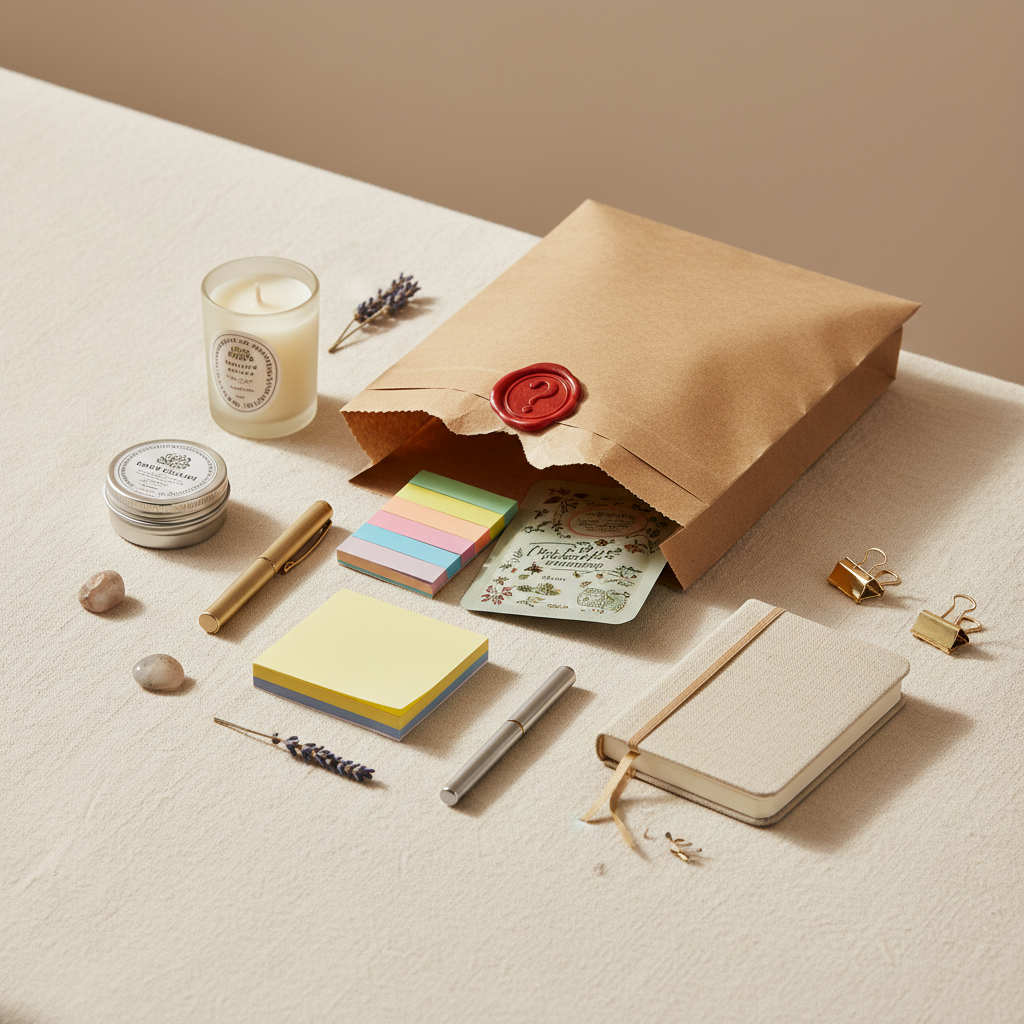 Small mystery blind bag with 5+ curated surprise items, perfect stocking stuffer or budget-friendly gift