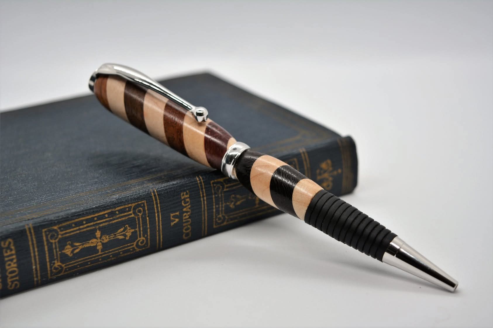 Hand-turned artisan pen in unique pattern, one-of-a-kind gift for writers and executives