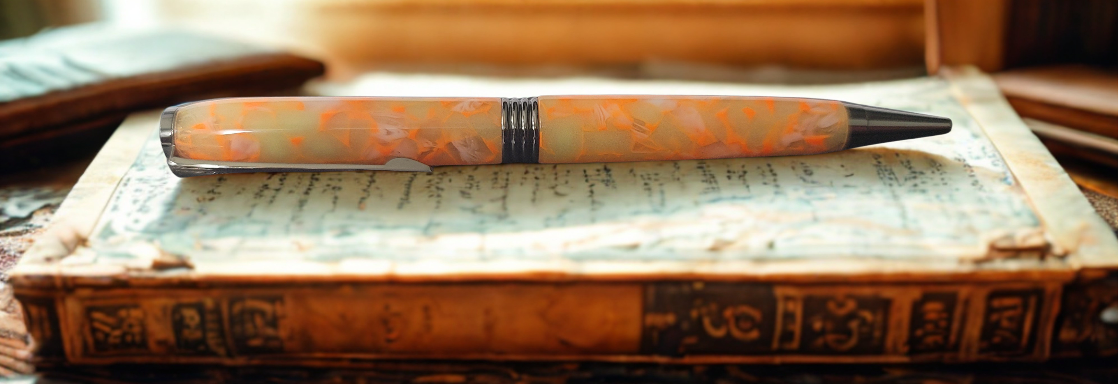 Hand-turned artisan pen in unique pattern, one-of-a-kind gift for writers and executives