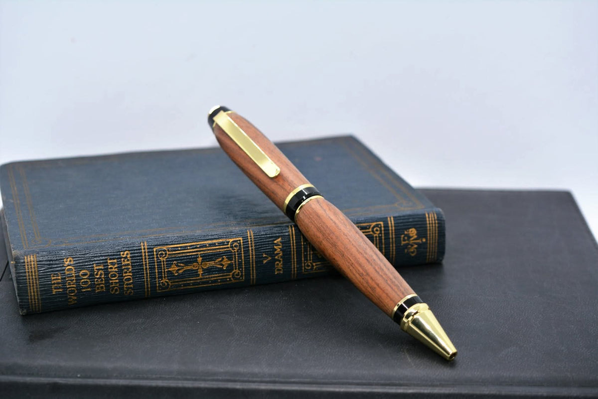 Hand-turned artisan wood pen in unique grain pattern, one-of-a-kind gift for writers and executives
